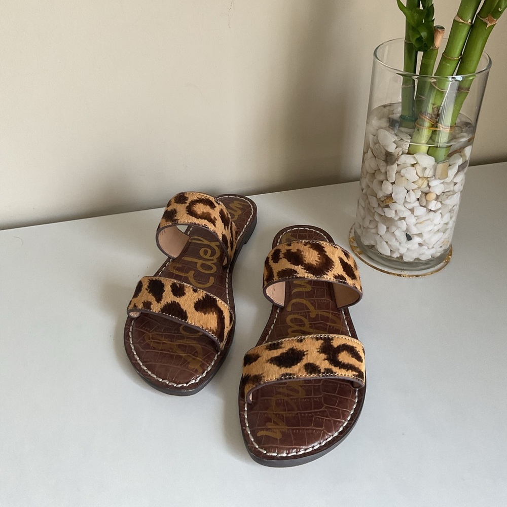 Sam Edelman Leopard Print Slide Sandals Women’s 5.5 Brown Flat Shoes